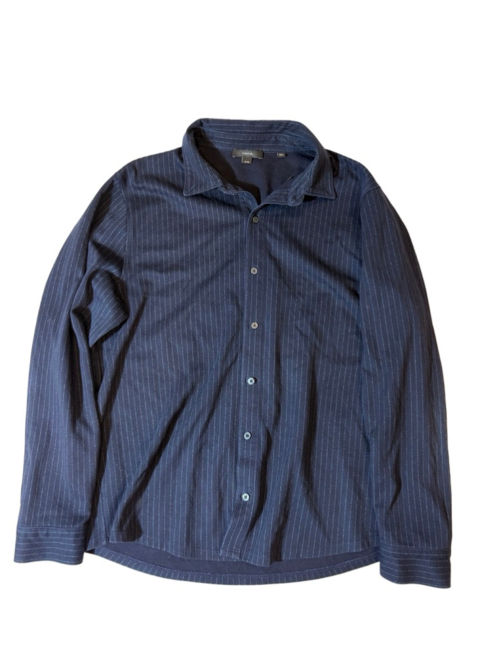 Vince Men’s Navy Pinstripe Cotton Blend Button Front Shirt XL